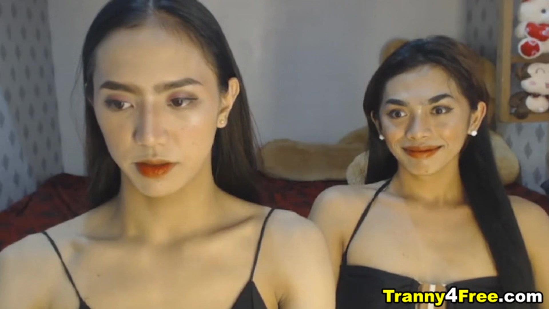 Asian Skinny Trannies Double Cock Blowjob