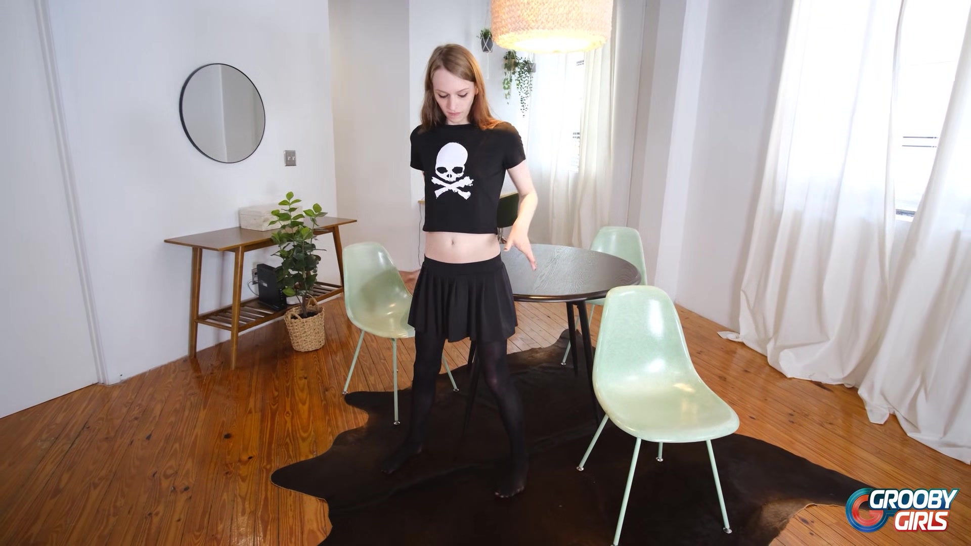 GROOBYGIRLS Skinny Redhead masturbating her big cock
