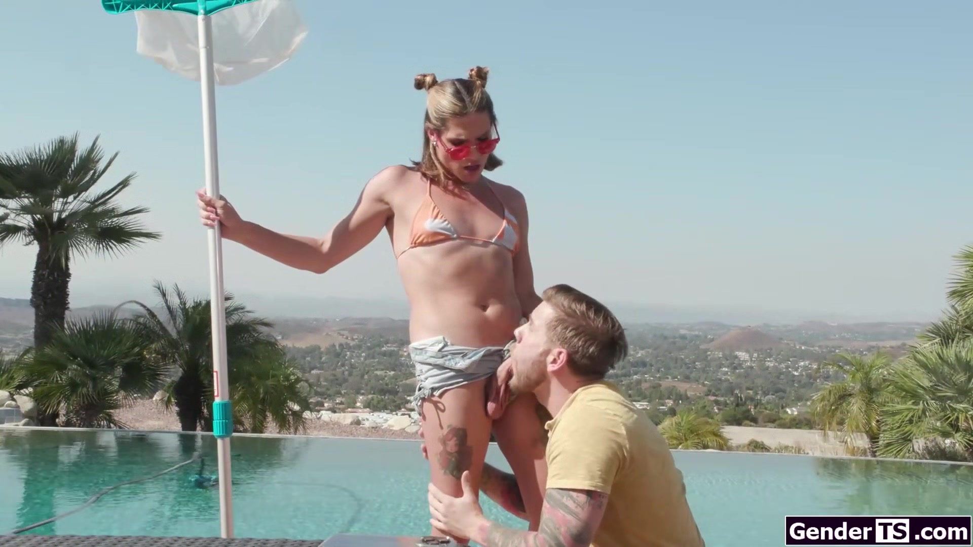 My shemale poolgirl Kalli Grace let me suck her tranny dick