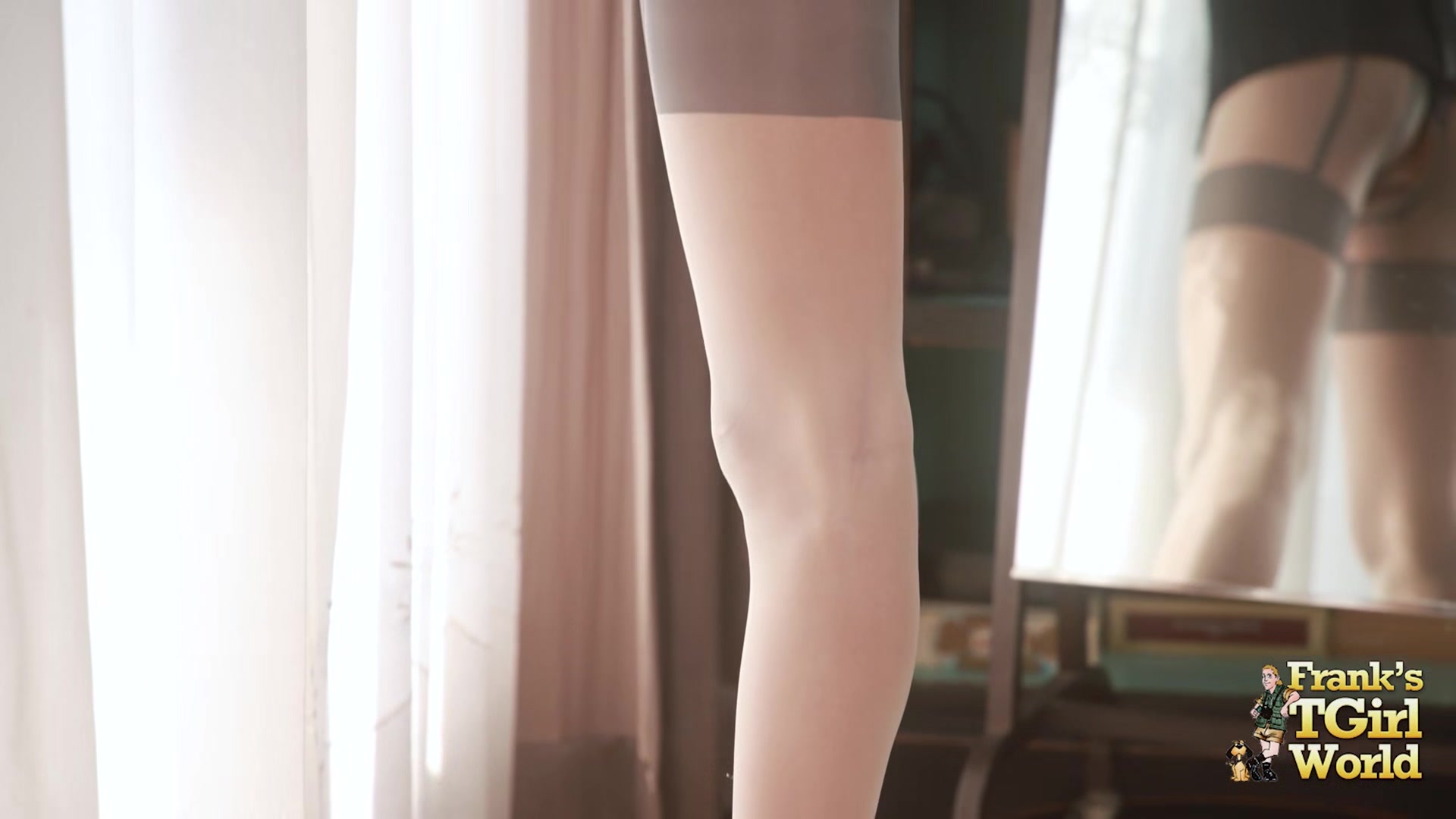 FRANKSTGIRLWORLD - Skinny Asian Ladyboy with stocking pantyhose masturbates