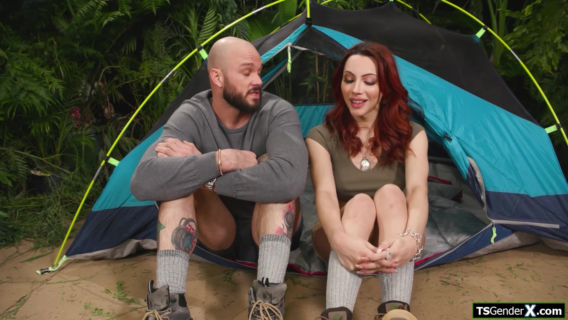 Trans Ariel Demure sucks and anal fucks cock in the jungle