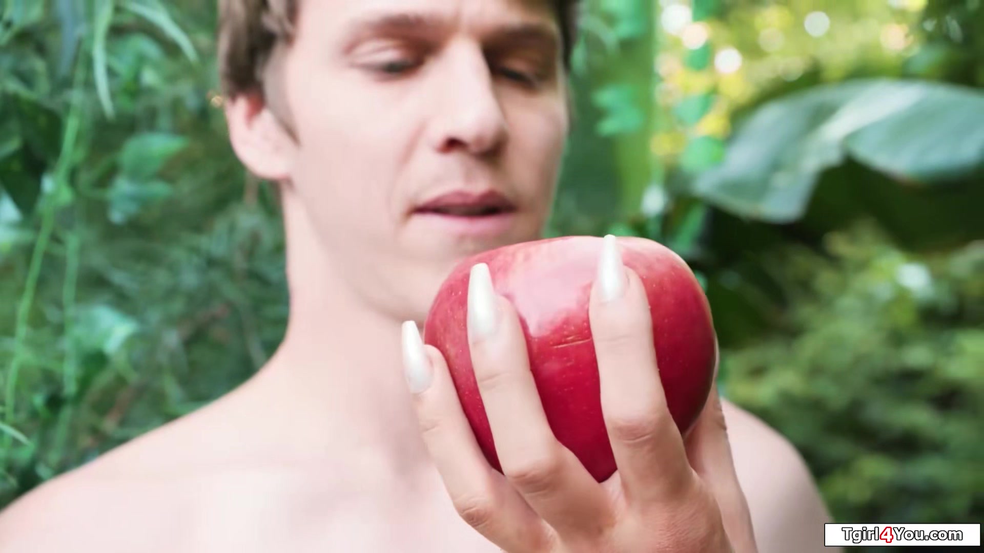 First trans woman Avery Lust anal fucked in garden of Eden