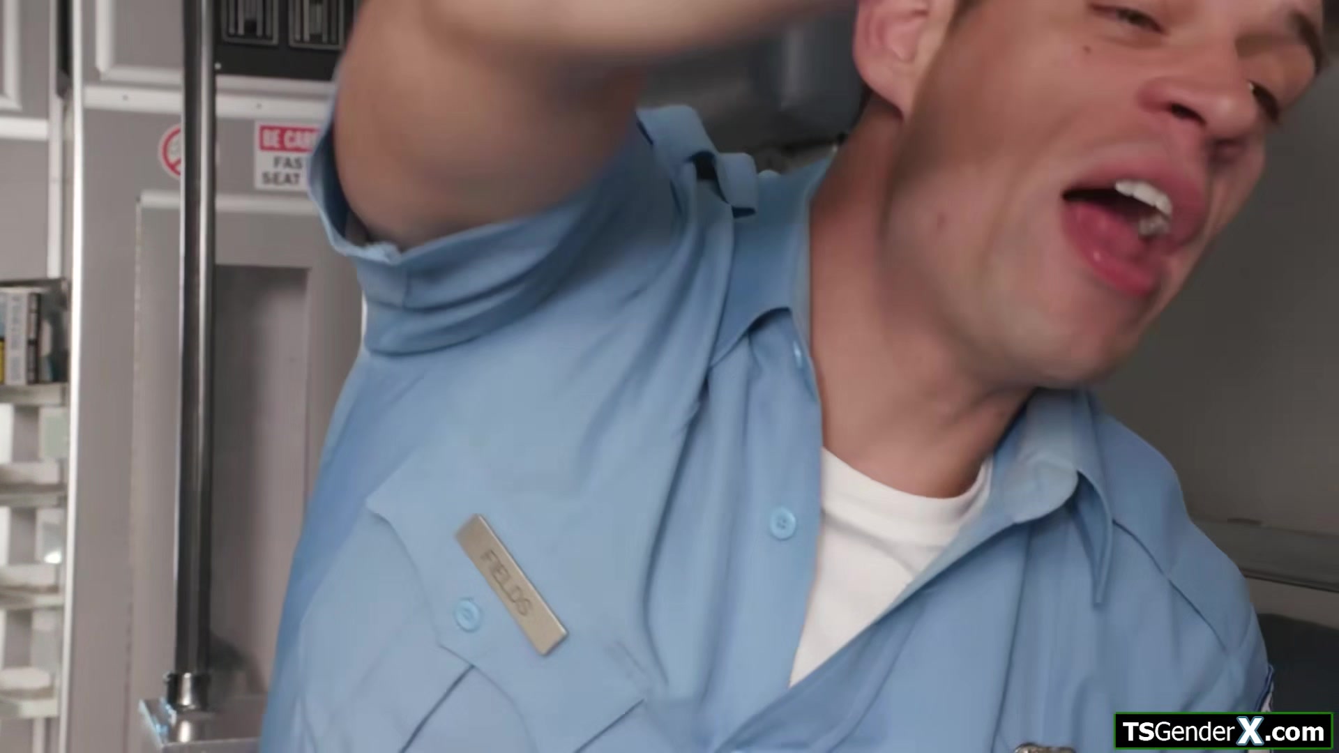 Trans nurse Bailey Archer jerking off colleague in ambulance
