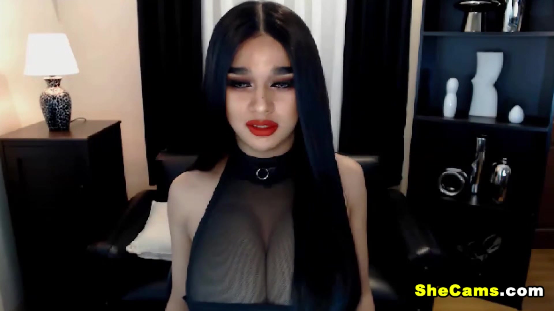 Lovely Shemale Rubs Her Dick Hard